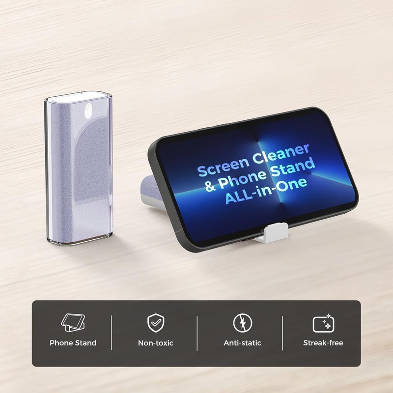 CLICK CLEAN Touchscreen Mist Cleaner, Screen Cleaner, All in One Screen Cleaner Spray with Microfiber and Phone Stand for All Phones, Laptop and Tablet Screens (Purple), W5131 - Image 2